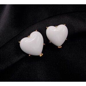 Rare Find Vintage 1990s MONET Signed  White Heart Clip-On Earrings